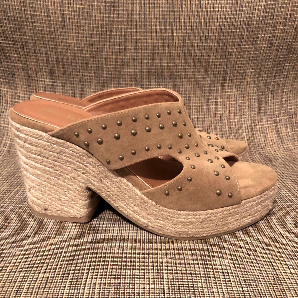 Studded Tan Wedge Platform Sandals